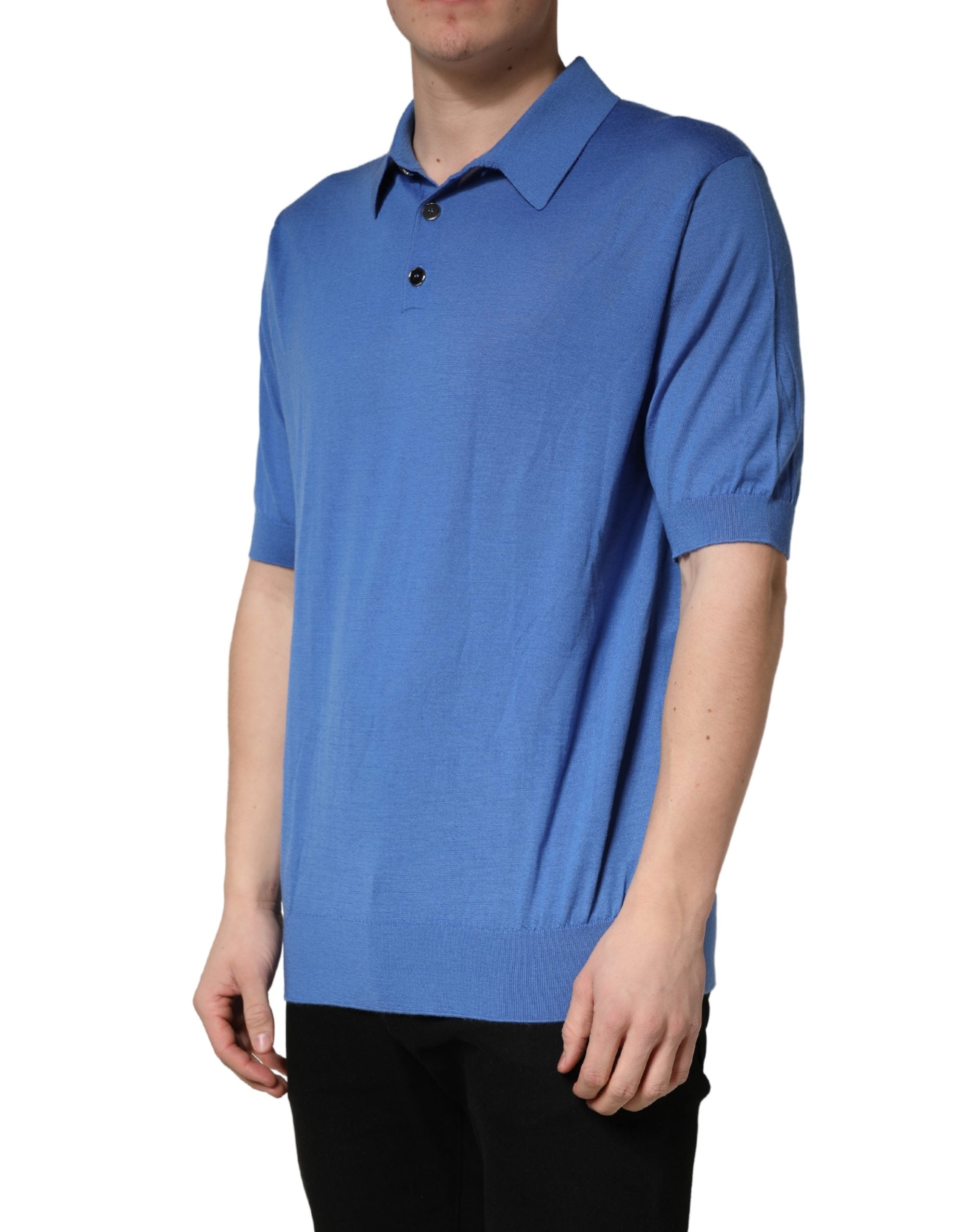 Dolce & Gabbana Blauwe Kasjmier Polo T-shirt Met Korte Mouwen