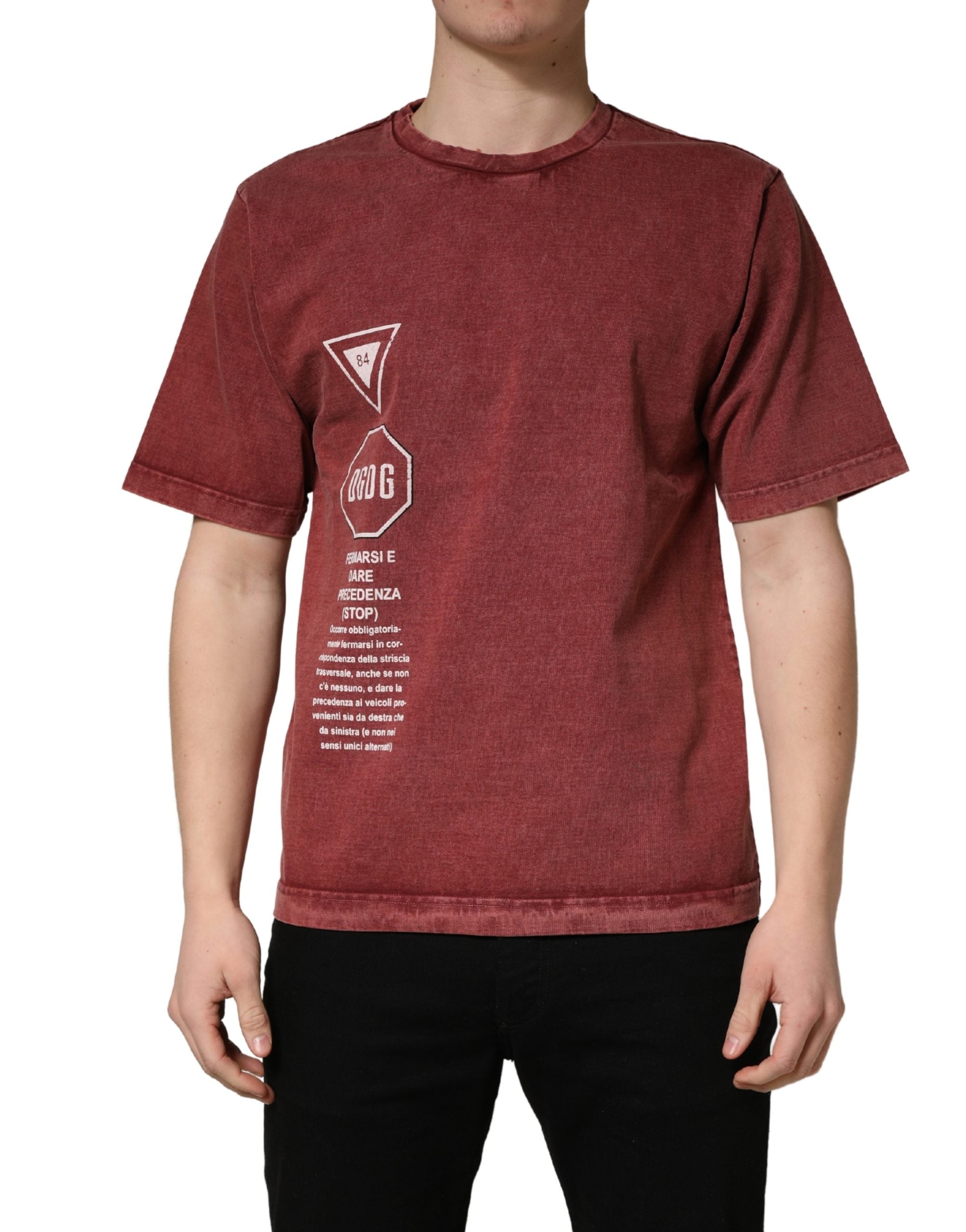 Dolce & Gabbana Rundhals-T-Shirt mit kurzem Arm und burgunderfarbenem Print