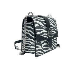 Michael Kors Greenwich Small Print Logo Crossbody Tote Chain Bag Black/White $498