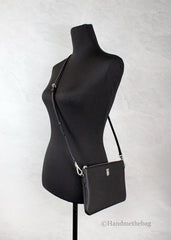 Burberry Peyton Monogram Black Leather Pouch Crossbody Bag Purse