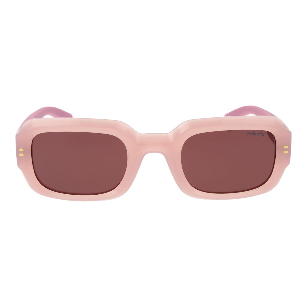 Pink sunglasses with brown lenses on a white background