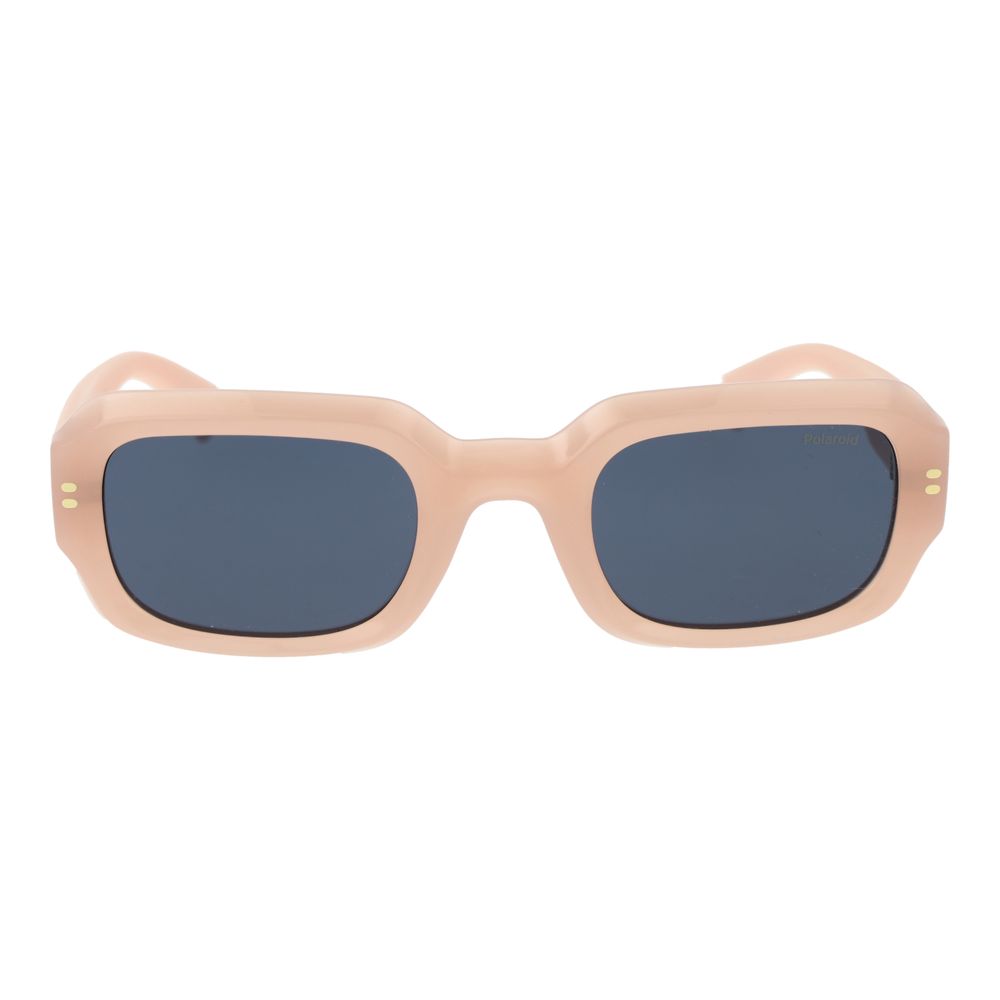 Sunglasses with beige frame and dark lenses on a white background