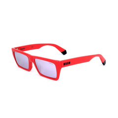 Red sunglasses with black accents on a white background