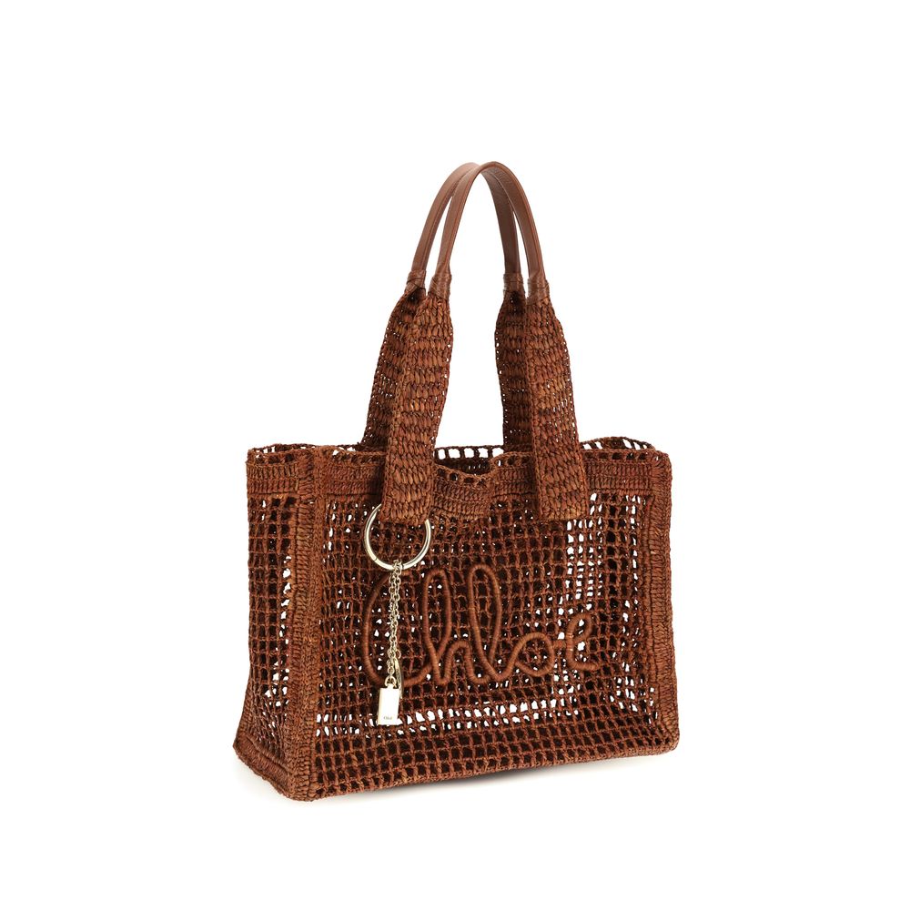 Chloé Brown Raffia-Schultertasche