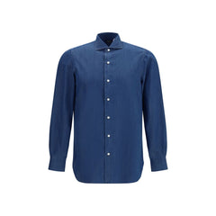 Finamore Blauw Katoenen Overhemd