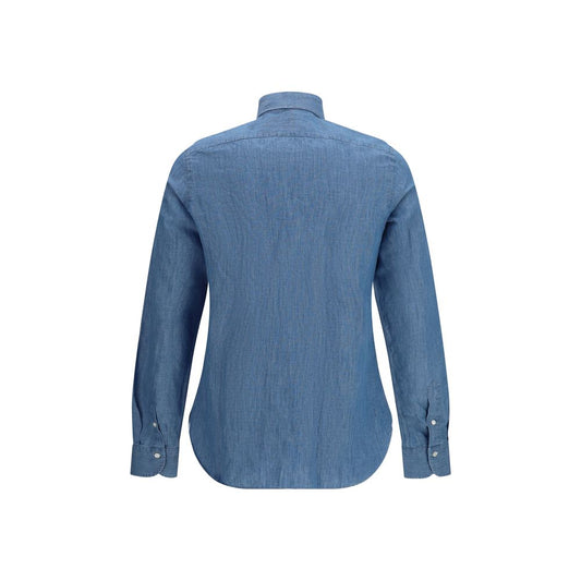 Finamore Blue Cotton Dress Shirt