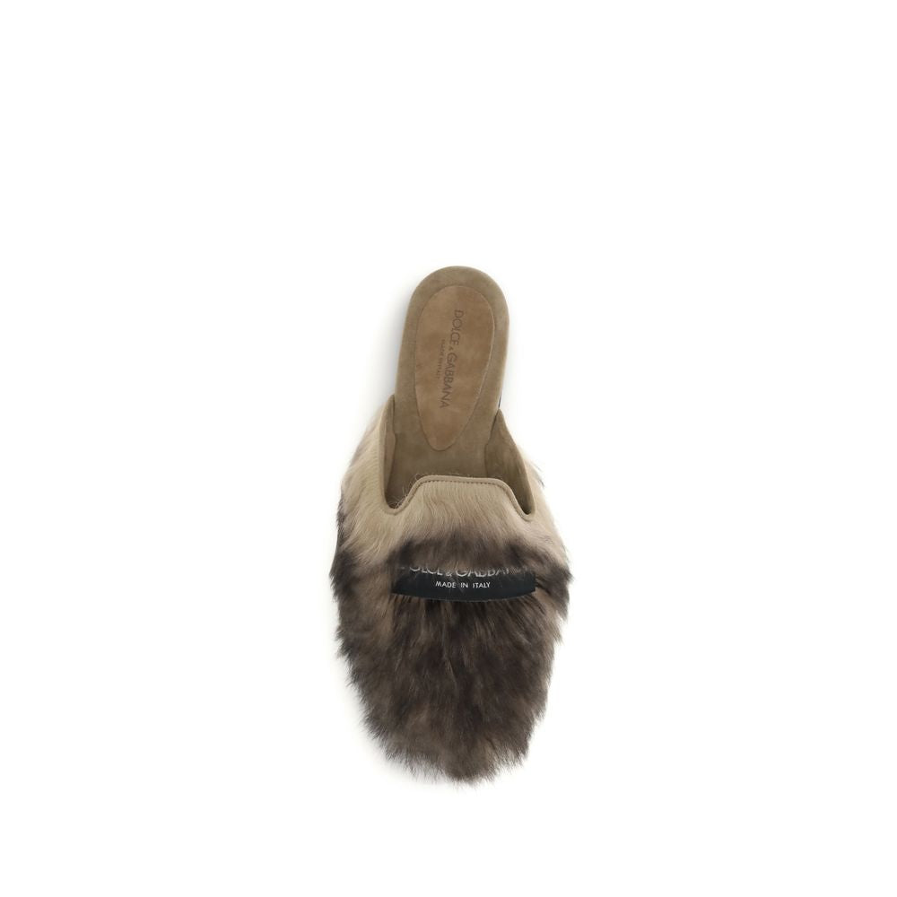 Dolce & Gabbana Graue Lammfell-Mules (Ovis Aries Aries)