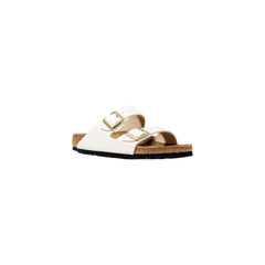 Birkenstock flache Sandalen aus beigem Kunstleder