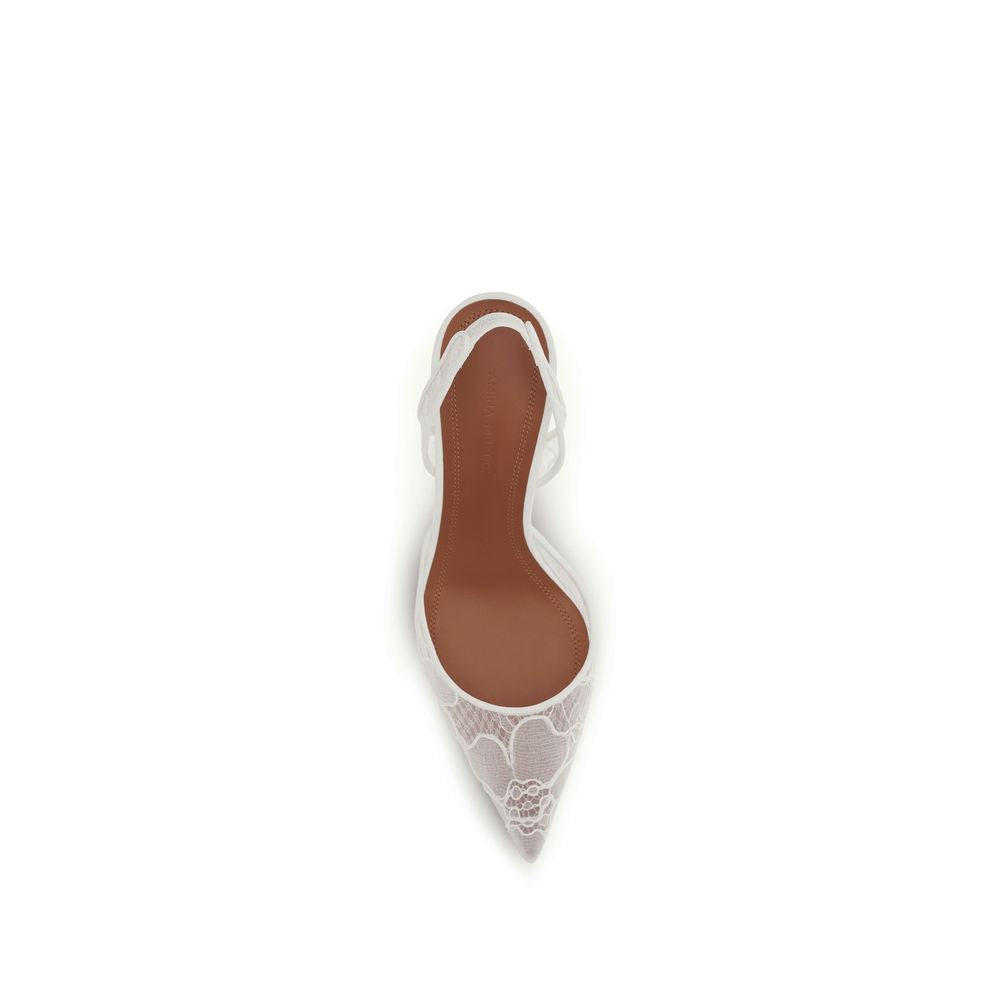 Amina Muaddi White Fabric Mid Heel Pumps