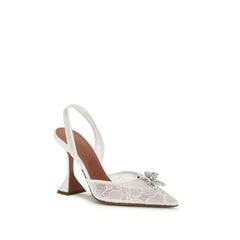 Amina Muaddi High Heel Pumps aus weißem Stoff
