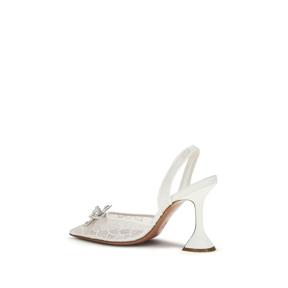 Amina Muaddi High Heel Pumps aus weißem Stoff