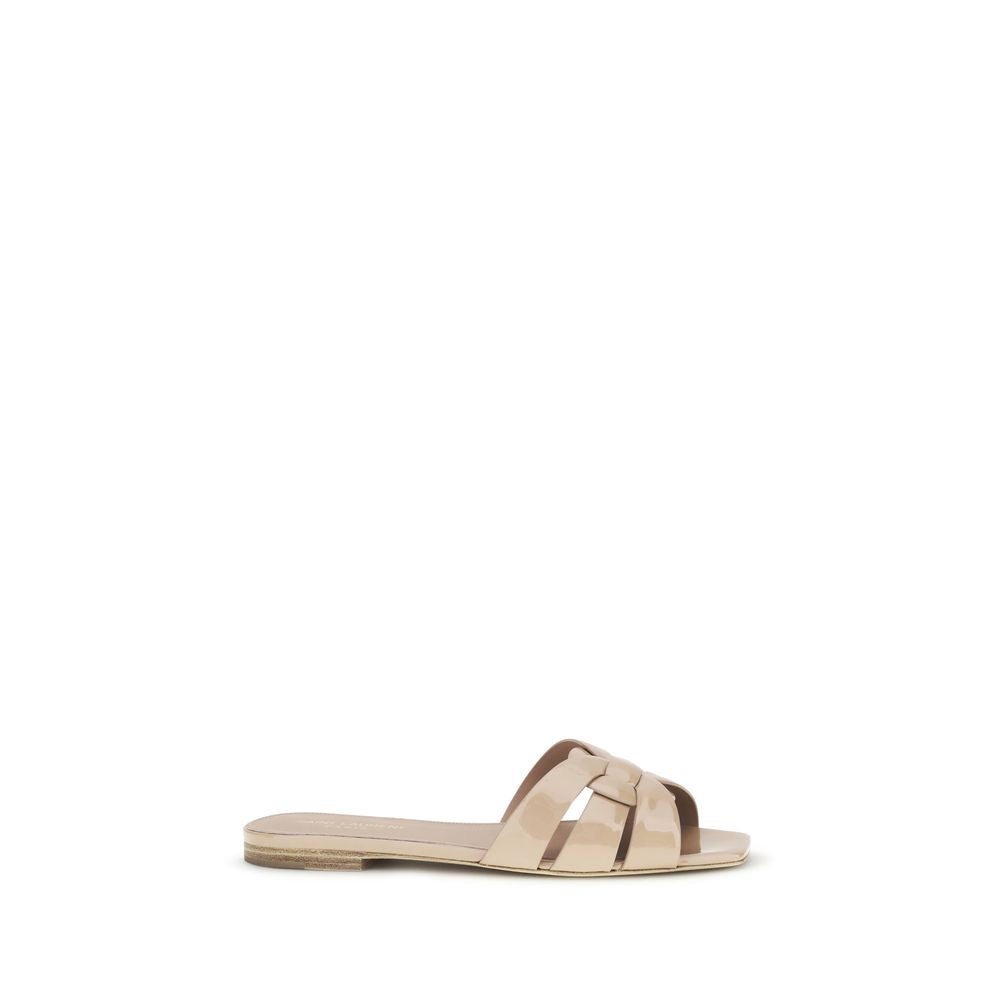 Saint Laurent Veelkleurige Kalfsleren Bos Taurus Platte Sandalen