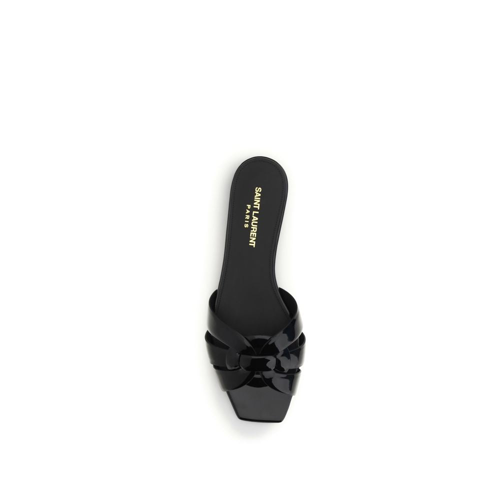 Saint Laurent Schwarze Kalbsleder Bos Taurus Flache Sandalen