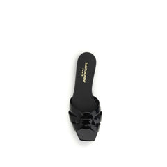 Saint Laurent Schwarze Kalbsleder Bos Taurus Flache Sandalen