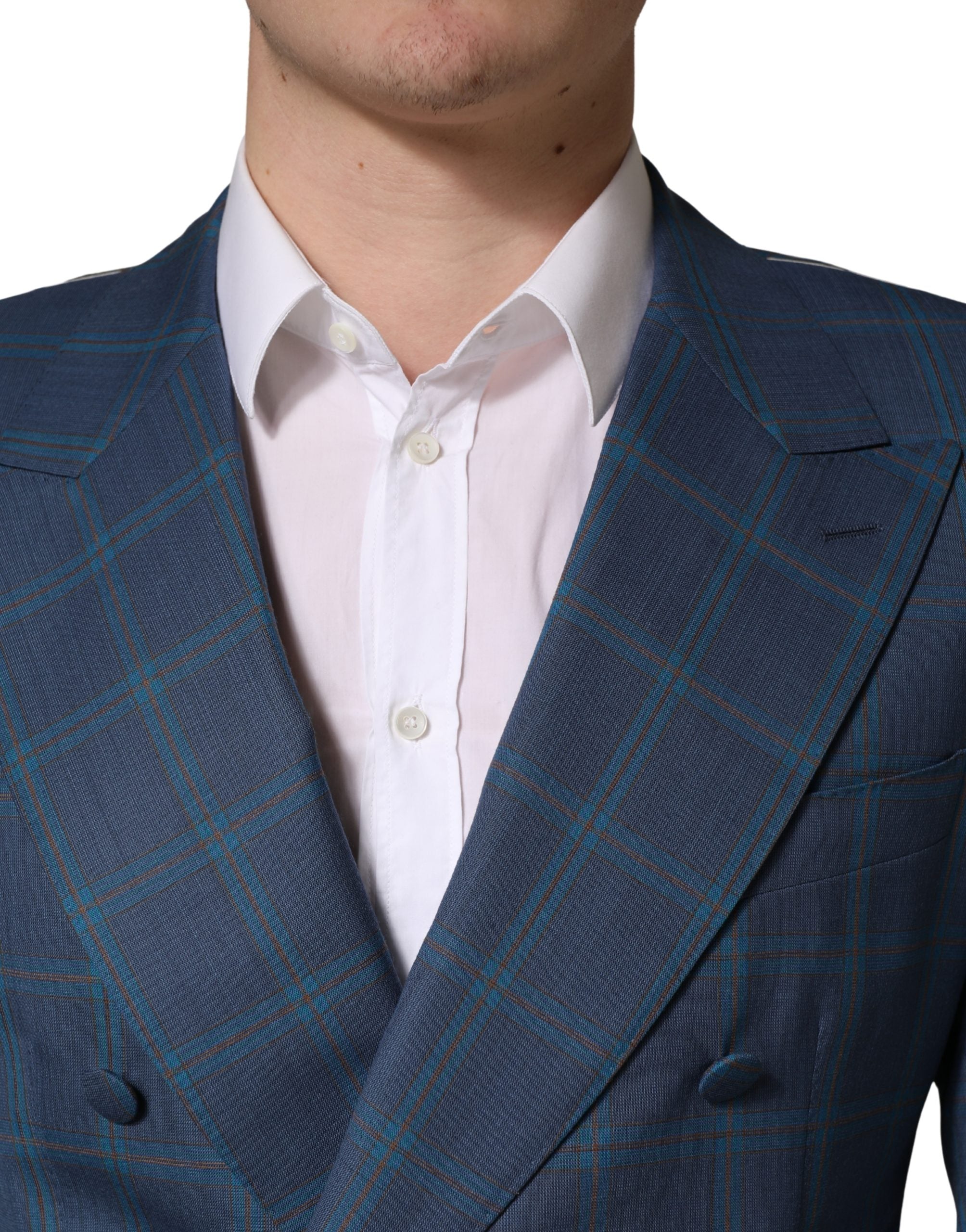Dolce & Gabbana Blau Kariertes Zweireiher Herren Anzugsakko