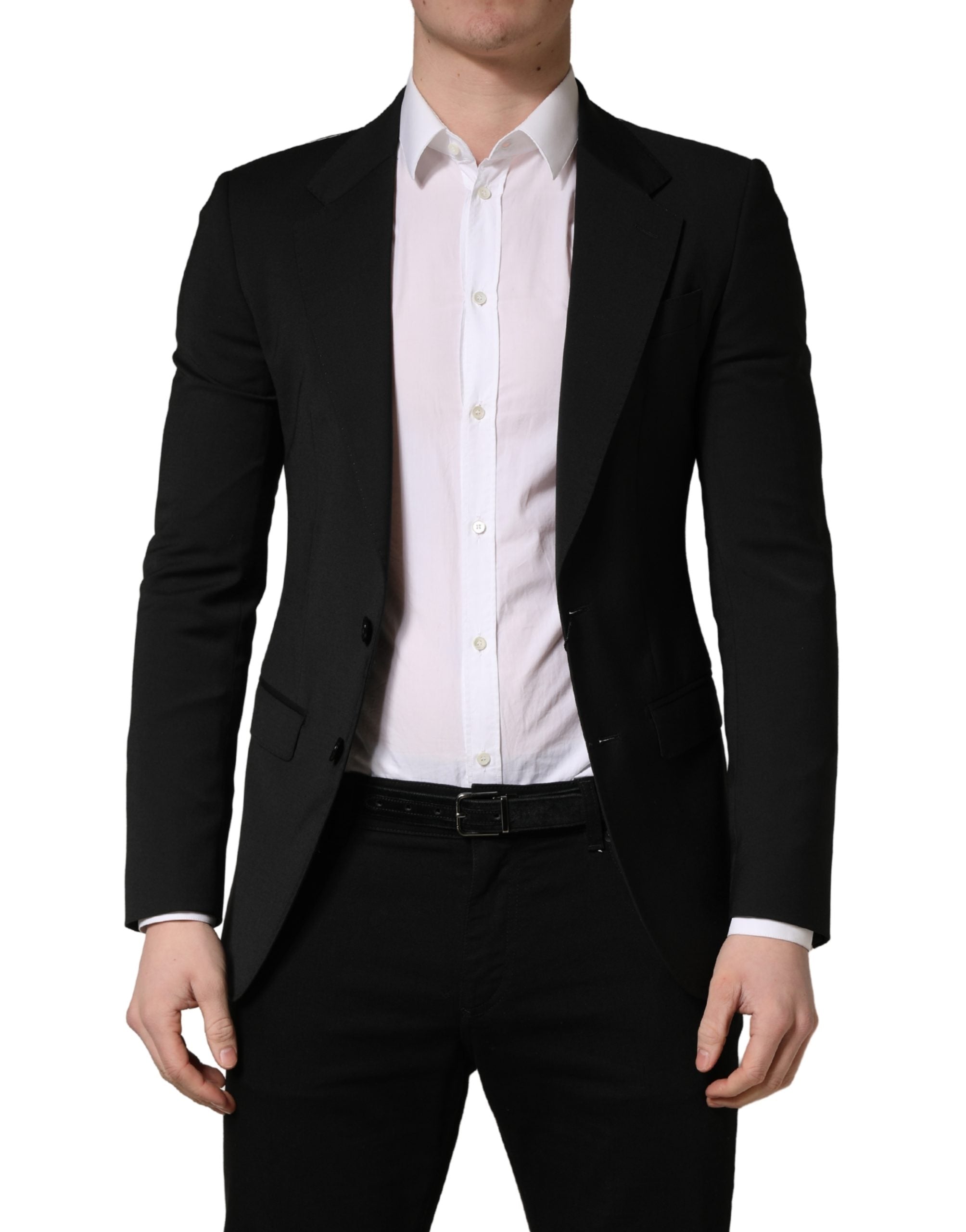 Dolce & Gabbana Schwarze Polyester-Herrenanzugjacke mit 2 Knöpfen
