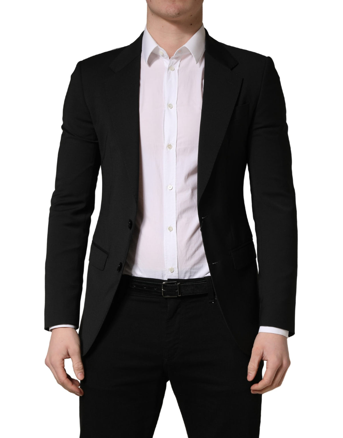 Dolce & Gabbana Schwarze Polyester-Herrenanzugjacke mit 2 Knöpfen