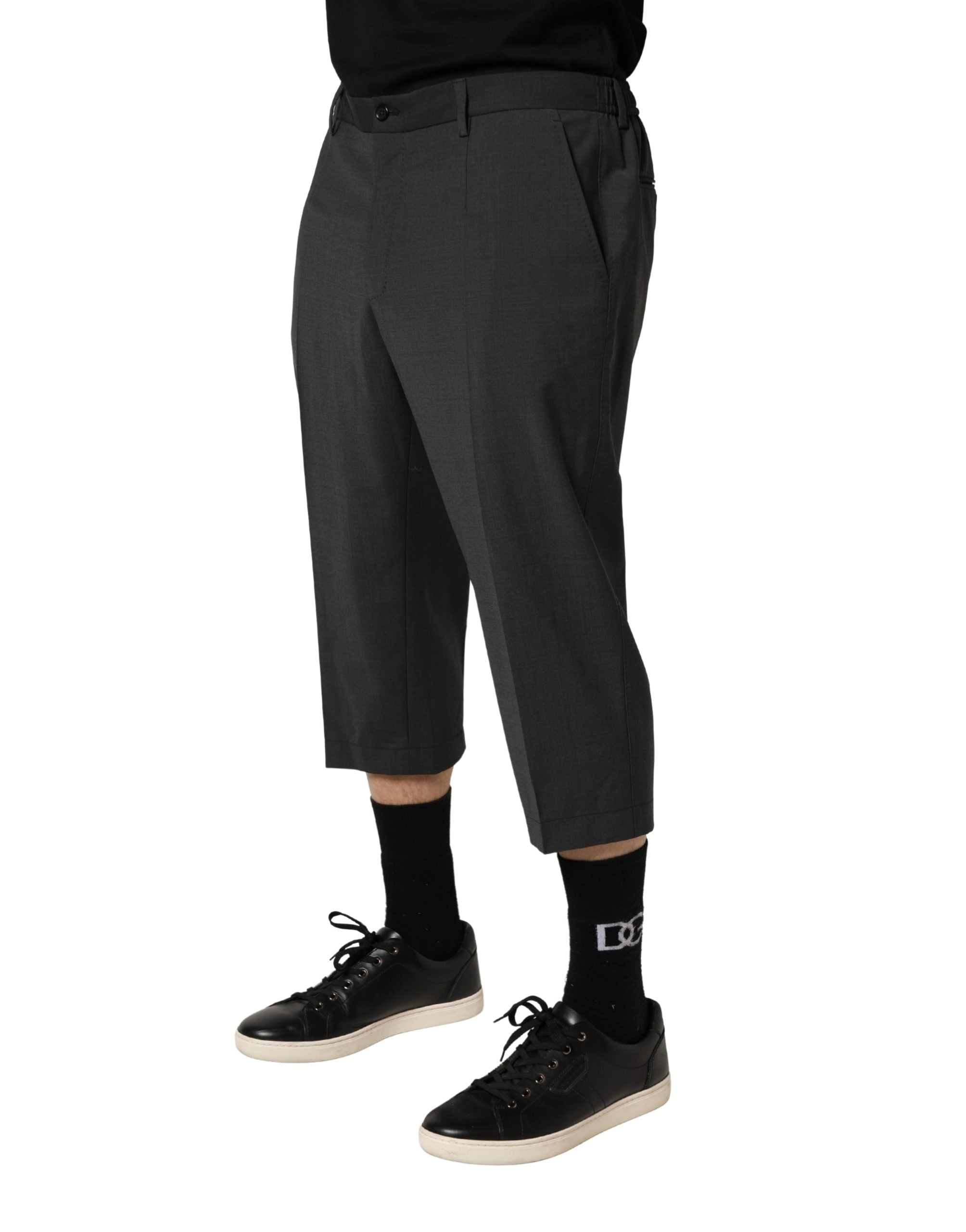 Dolce & Gabbana Dunkelgraue Cropped Chino Hose aus Wolle