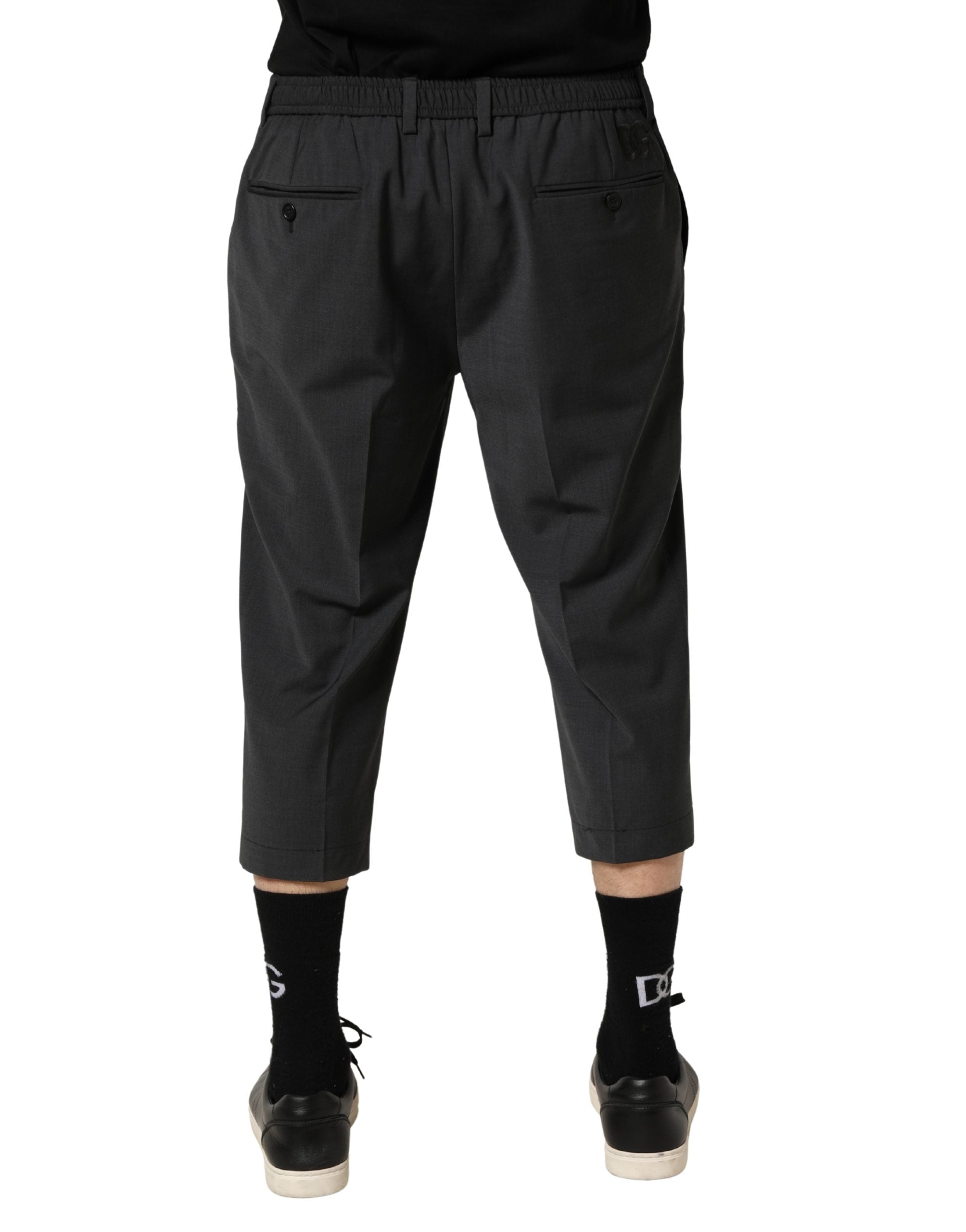 Dolce & Gabbana Dunkelgraue Cropped Chino Hose aus Wolle
