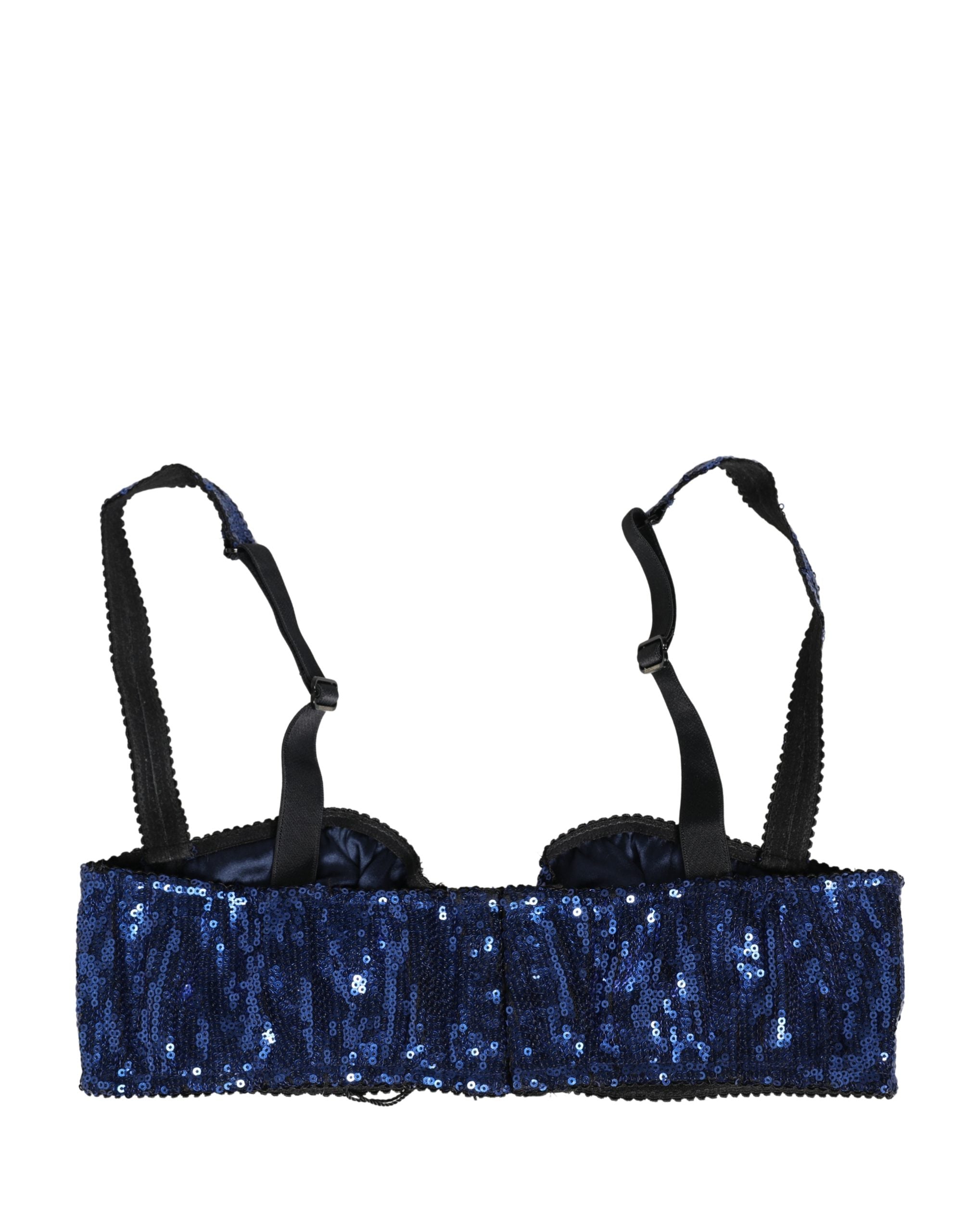 Dolce & Gabbana Blauer Pailletten-Nyon-Balconette-BH Unterwäsche