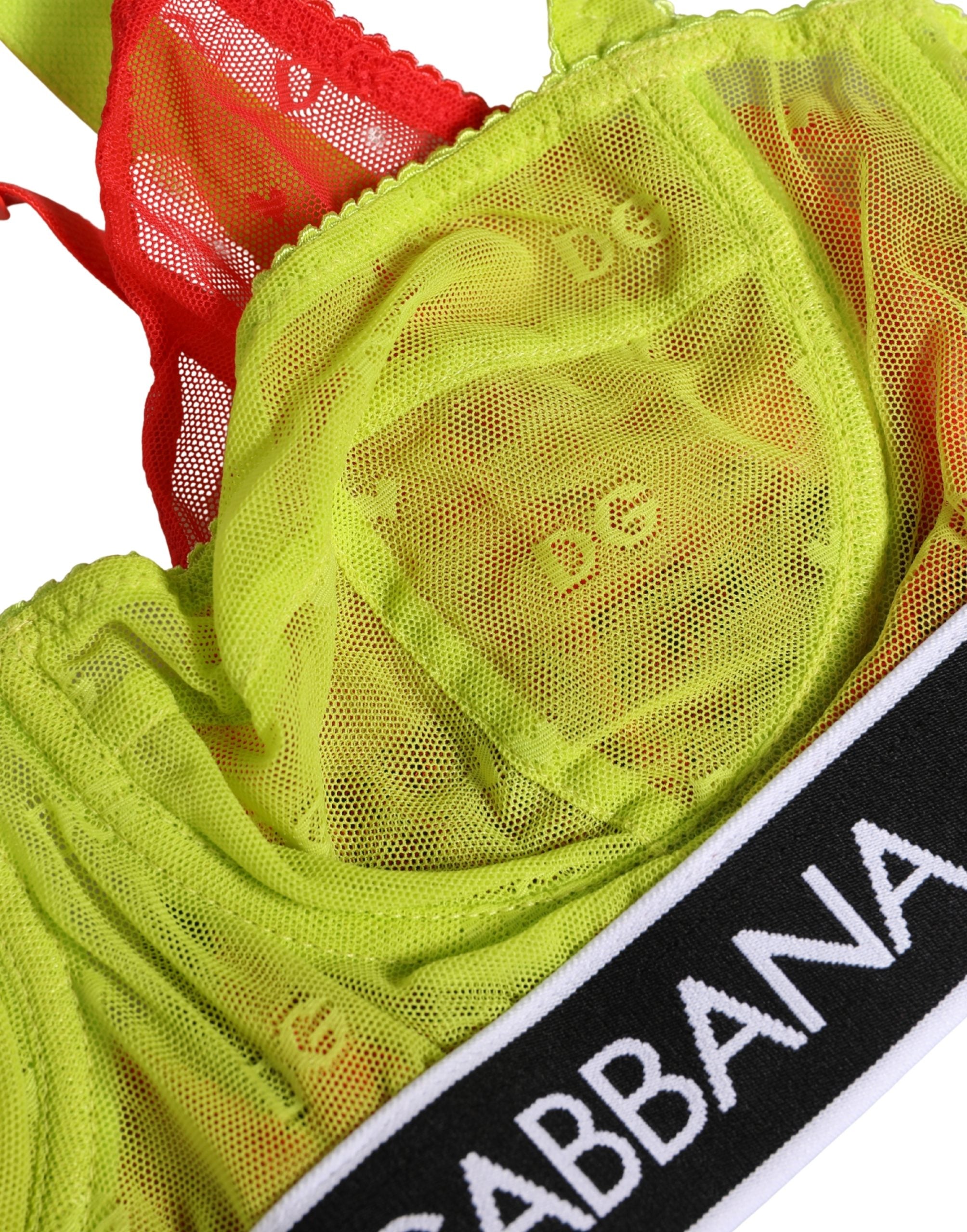 Dolce & Gabbana Gelber Nylon Balconette-BH aus geschichteter Spitze Unterwäsche