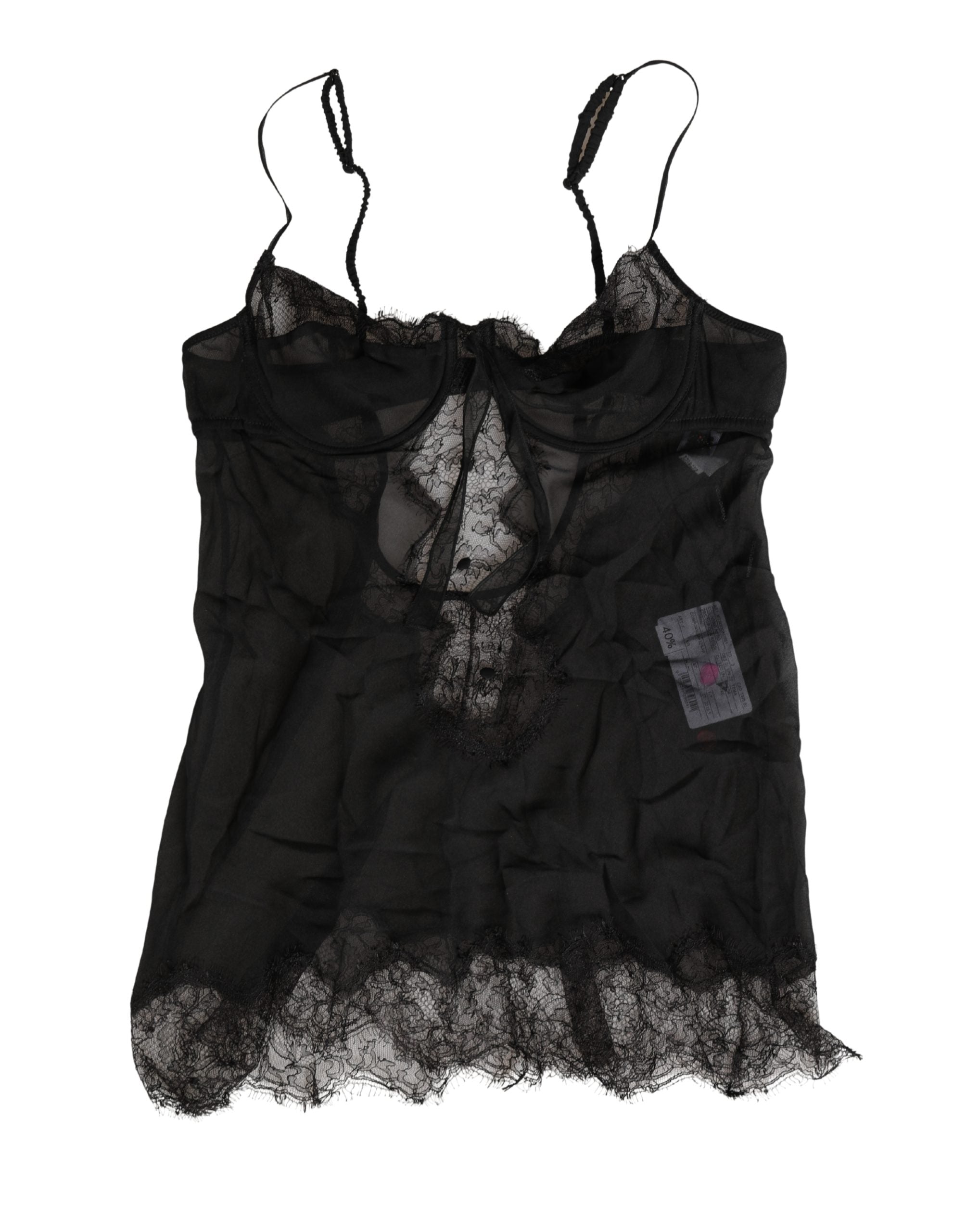 Dolce & Gabbana Schwarzes Seiden-Spitzen-Dessous-Unterhemd