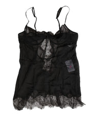Dolce & Gabbana Schwarzes Seiden-Spitzen-Dessous-Unterhemd