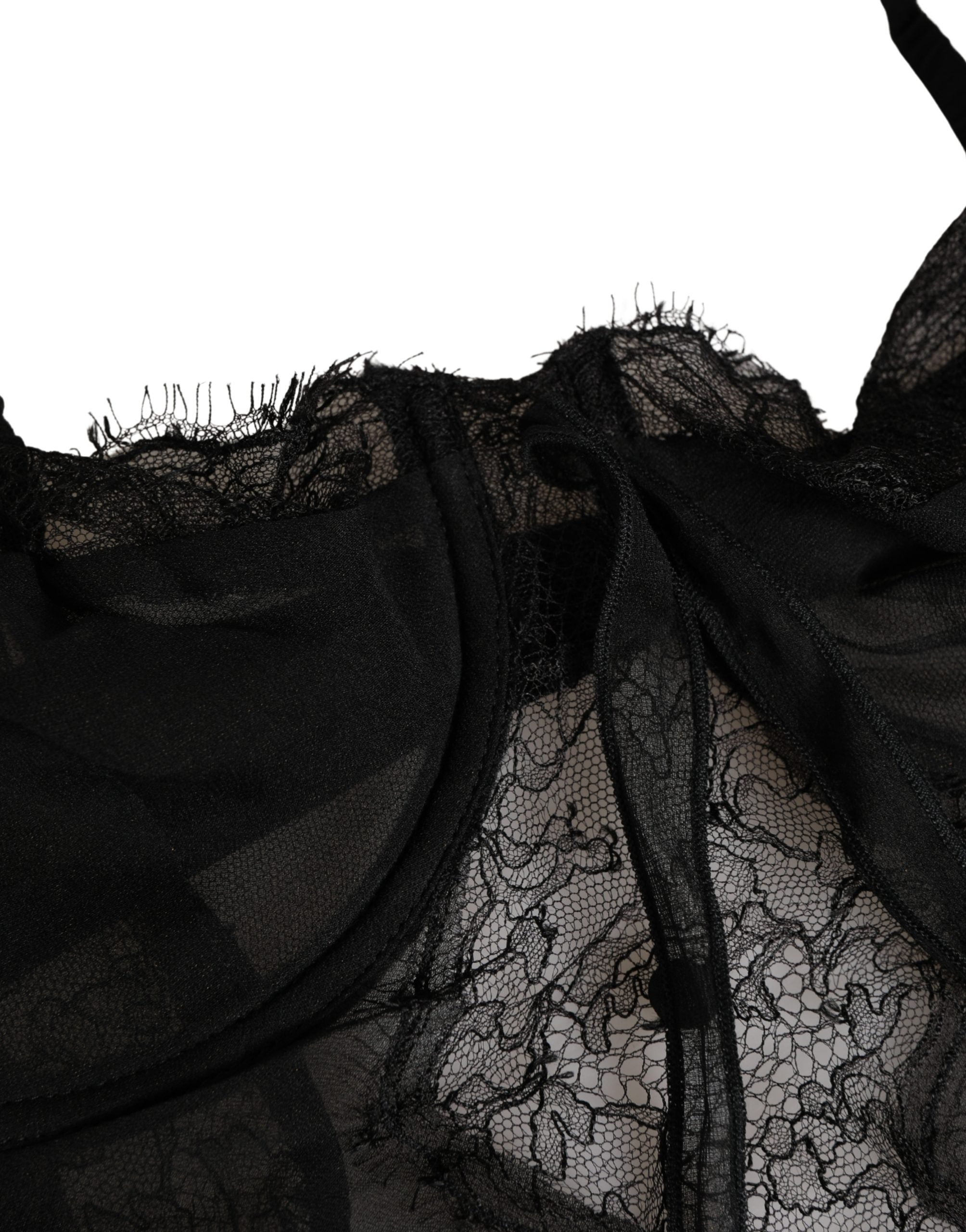 Dolce & Gabbana Schwarzes Seiden-Spitzen-Dessous-Unterhemd