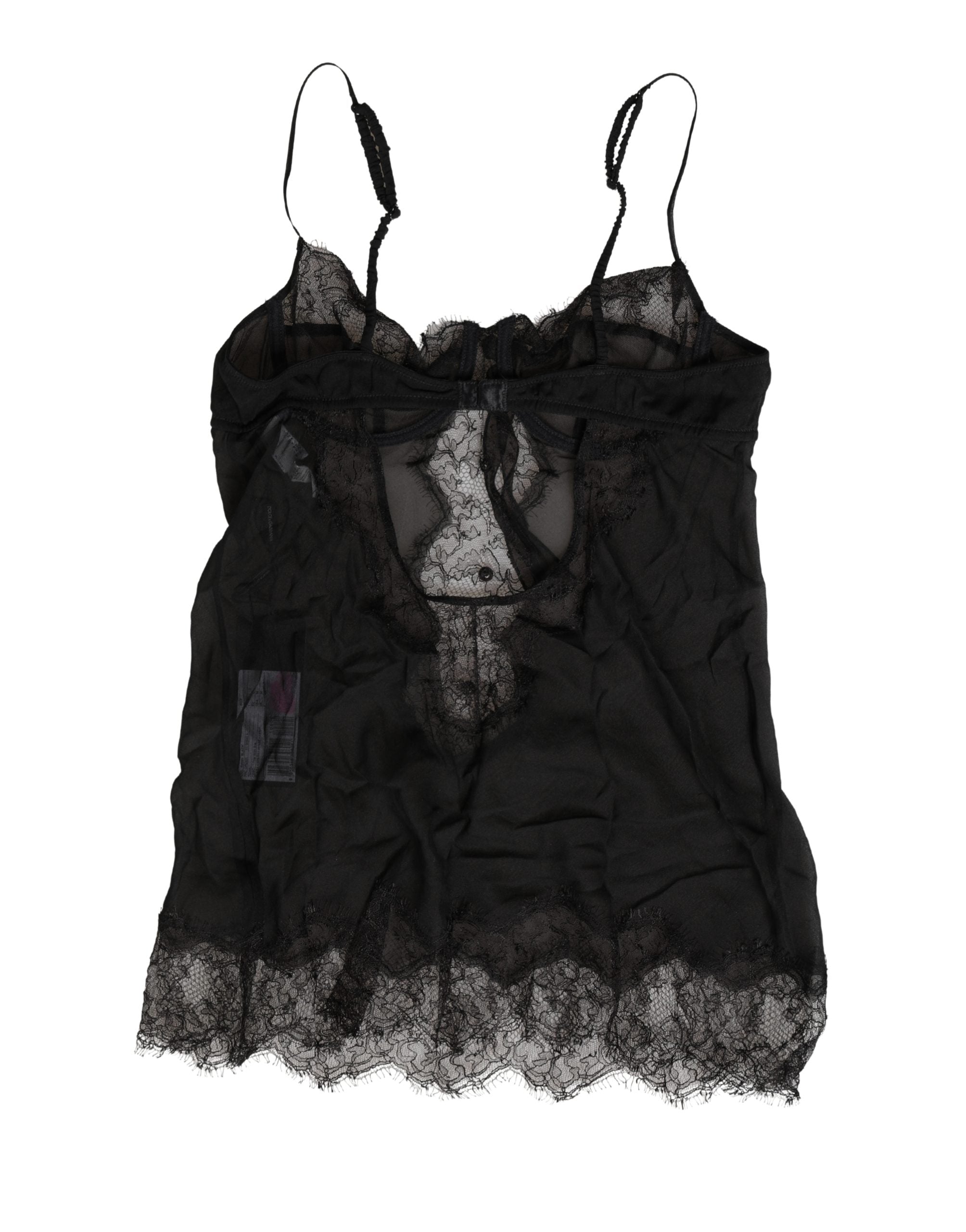 Dolce & Gabbana Schwarzes Seiden-Spitzen-Dessous-Unterhemd
