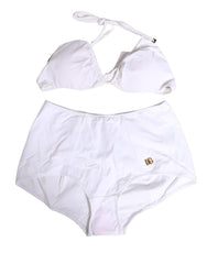 Dolce & Gabbana White Halter Top High Waist Bikini Bottom Swimwear
