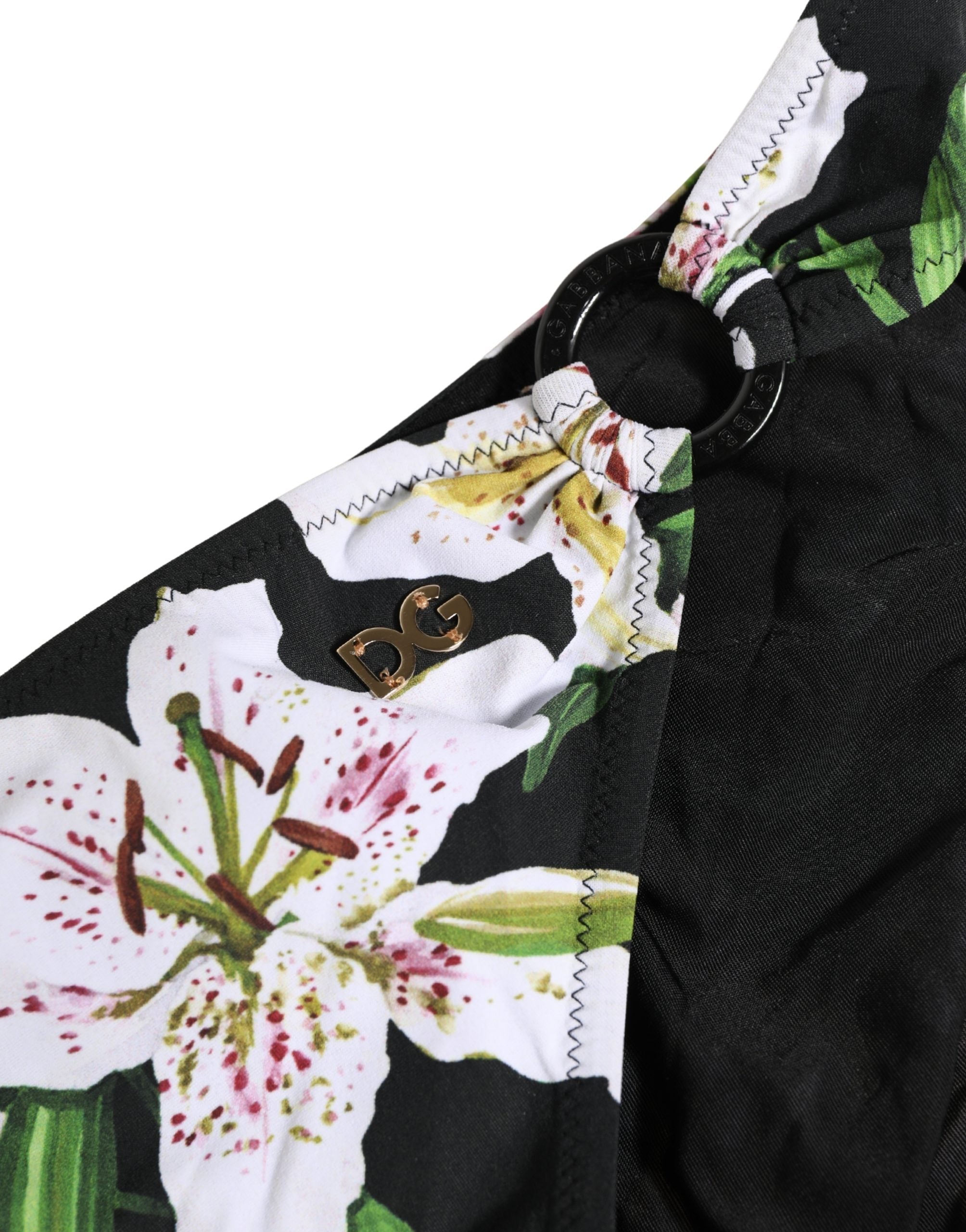 Dolce & Gabbana Schwarzer Badeanzug mit Lilien-Print aus Nylon