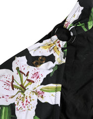 Dolce & Gabbana Schwarzer Badeanzug mit Lilien-Print aus Nylon