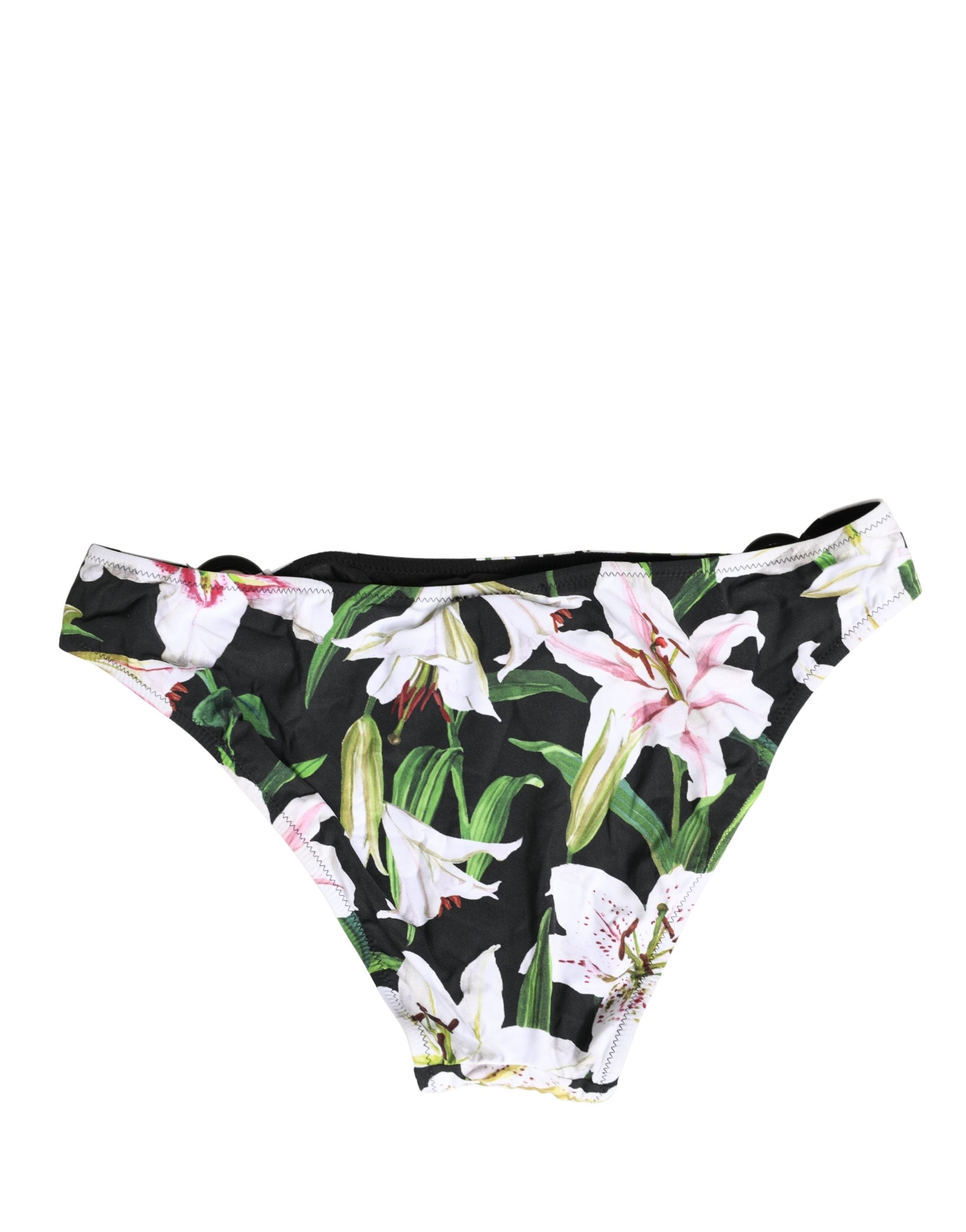 Dolce & Gabbana Schwarzer Badeanzug mit Lilien-Print aus Nylon