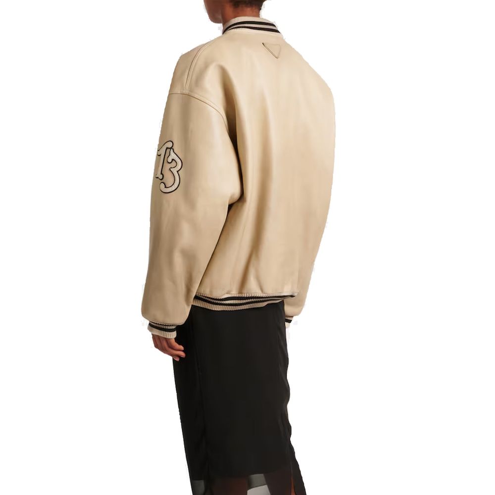Prada Beige Kalfslederen Bomberjack
