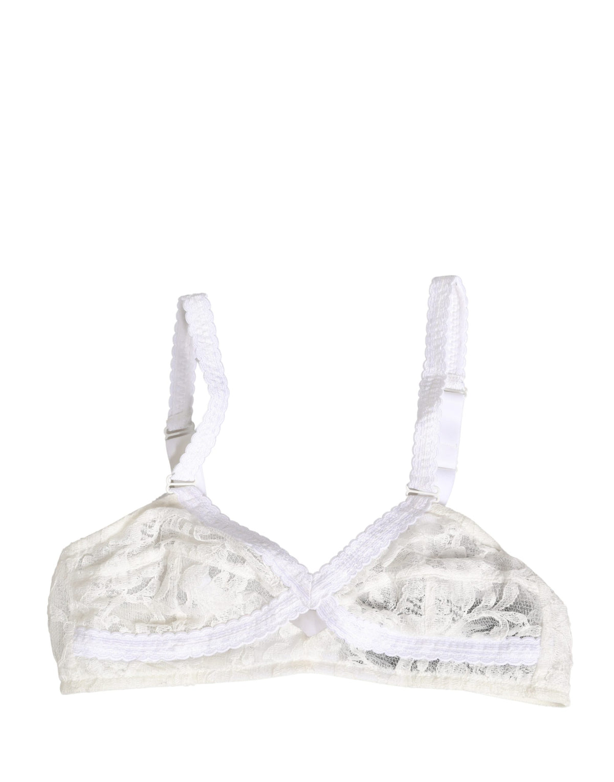 Dolce & Gabbana Weißer kabelloser Soft-Cup-BH aus Baumwollspitze Unterwäsche