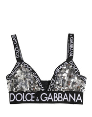 Dolce & Gabbana Silver Sequined Triangle Soft Cup Bra Underwear