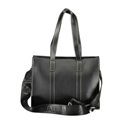 Mario Valentino Black Polyurethane Women's Bag with Shoulder Straps and Pockets