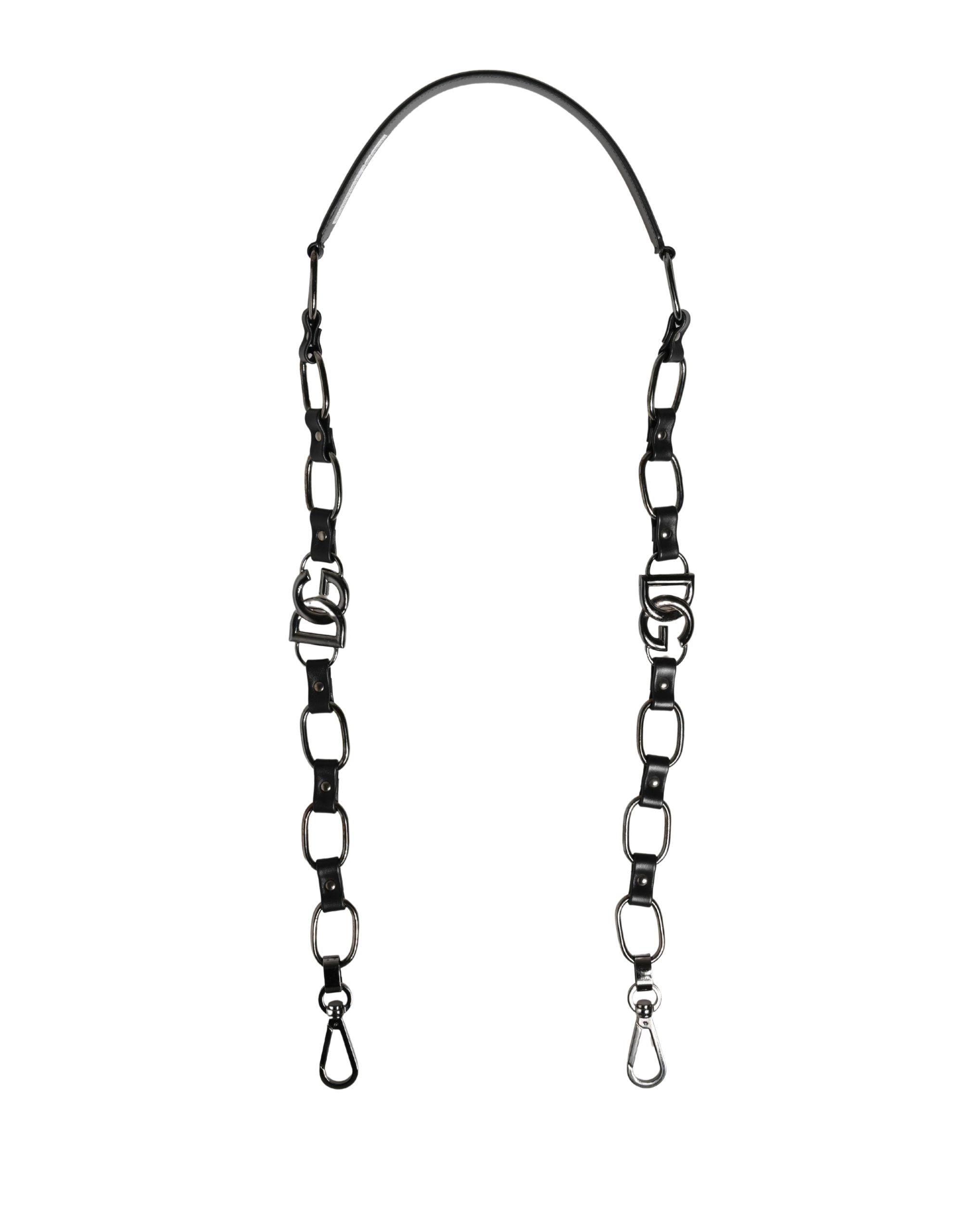 Dolce & Gabbana Zwart Lederen Zilveren Ketting Tas Accessoire Schouderband