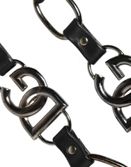 Dolce & Gabbana Zwart Lederen Zilveren Ketting Tas Accessoire Schouderband