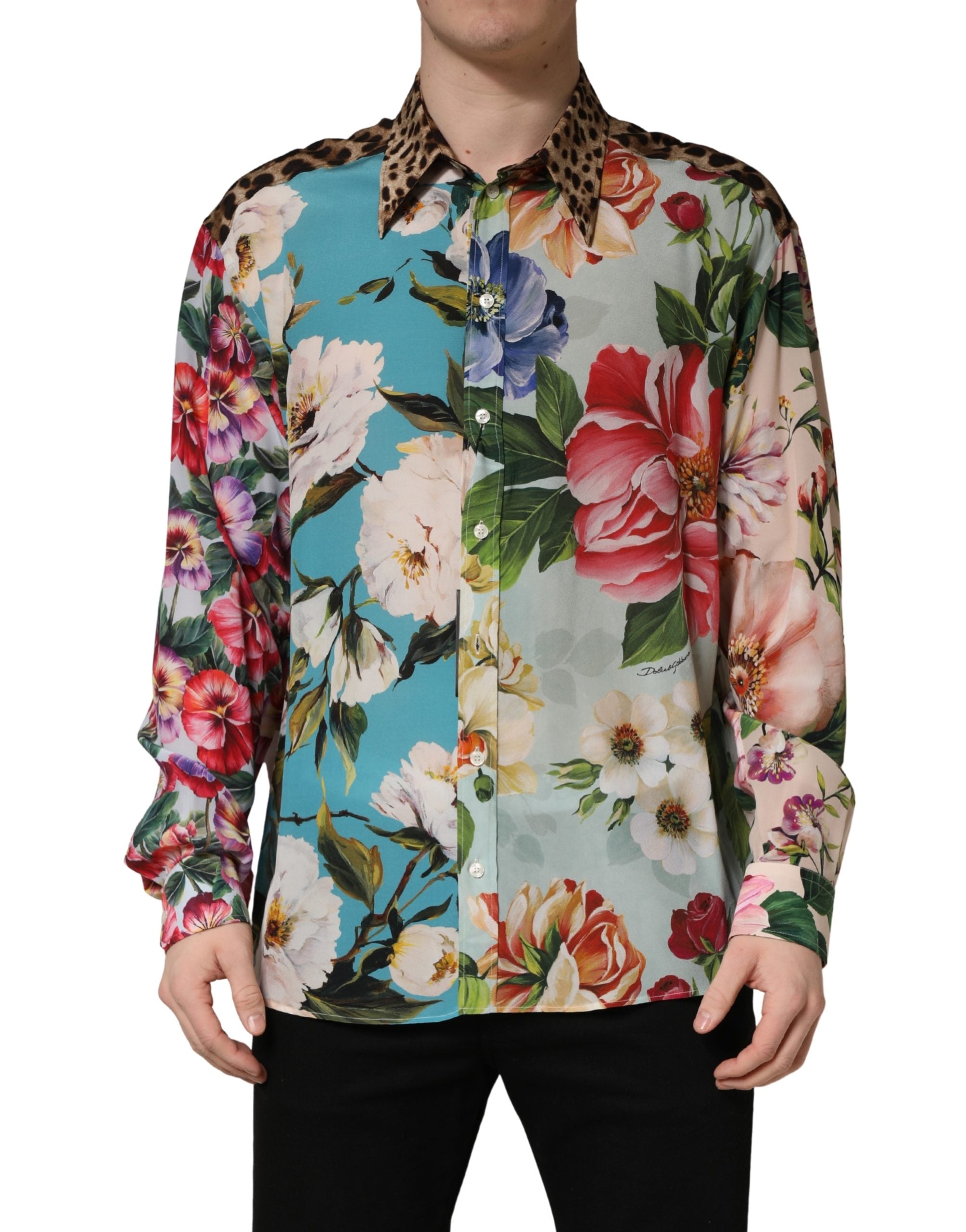 Dolce & Gabbana Kraaghemd met meerkleurige bloemen en dierenprint