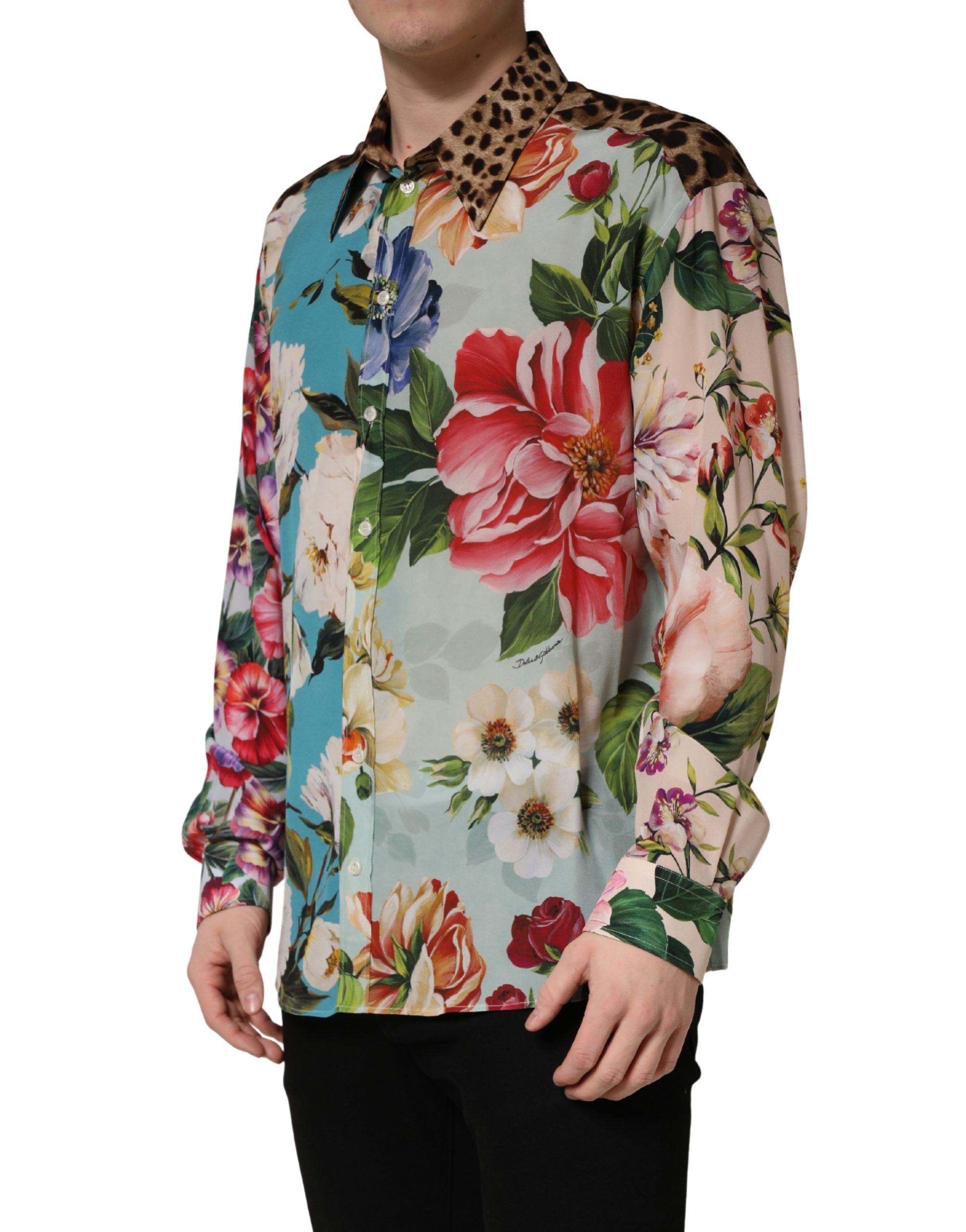 Dolce & Gabbana Kraaghemd met meerkleurige bloemen en dierenprint
