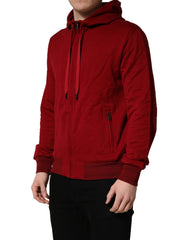 Dolce & Gabbana Red Cotton Full Zip Fleece Men Hoodie Sweater