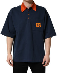 Dolce & Gabbana Navy Blue Cotton Logo Short Sleeves Men Polo T-shirt