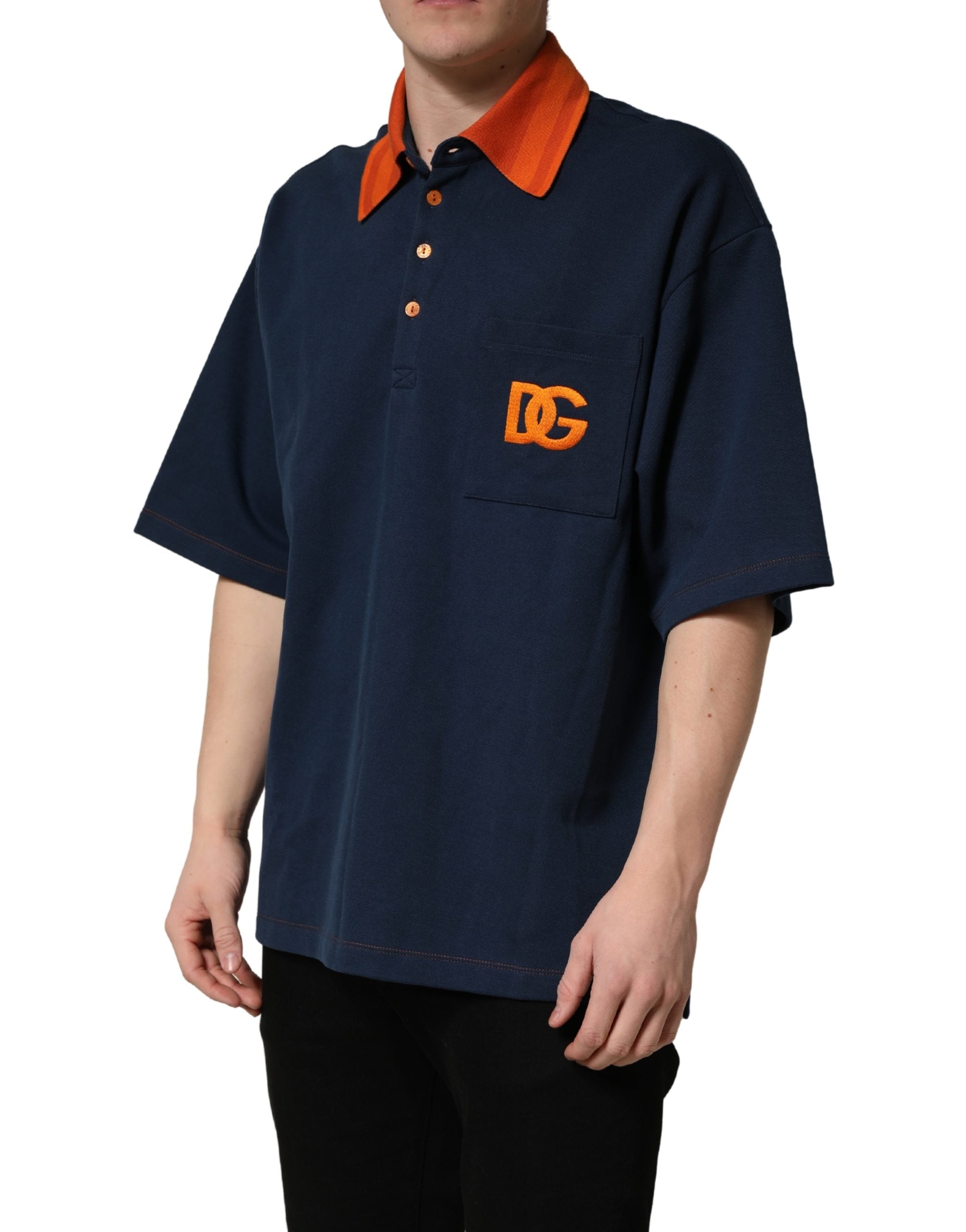 Dolce & Gabbana Navy Blue Cotton Logo Short Sleeves Men Polo T-shirt