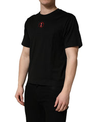 Dolce & Gabbana Black Cotton Jersey Logo Patch Crew Neck T-shirt