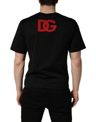 Dolce & Gabbana Black Cotton Jersey Logo Patch Crew Neck T-shirt