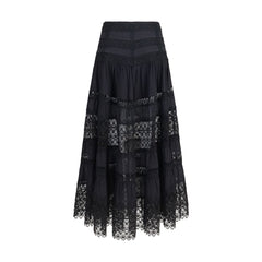 Charo Ruiz Black Cotton Long Skirt