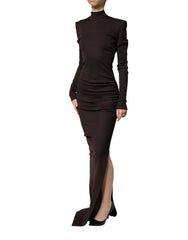 Dolce & Gabbana Bruine Coltrui Jersey Lange Maxi Jurk