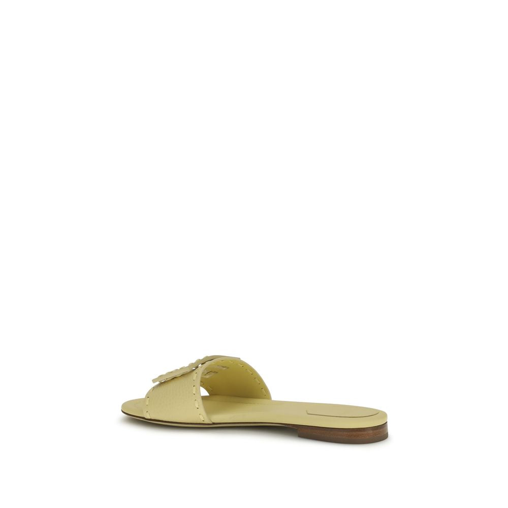 Fendi Beige Kalfsleer Bos Taurus Platte Sandalen