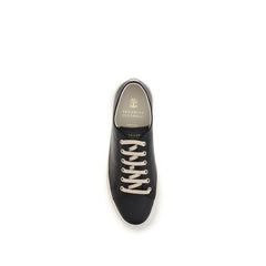 Brunello Cucinelli Black Calf Leather Bos Taurus Low Top Sneakers